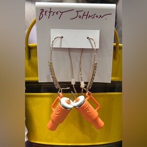 Betsey Johnson Orange “Tumbler” Hanging Earrings. NWT.